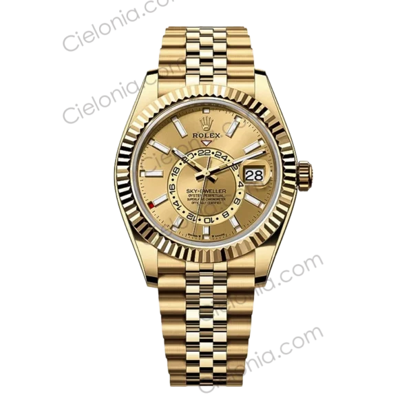 Rolex Sky‑Dweller gold plated 904L stainless steel case with Gold dial and Jubilee Bracelet