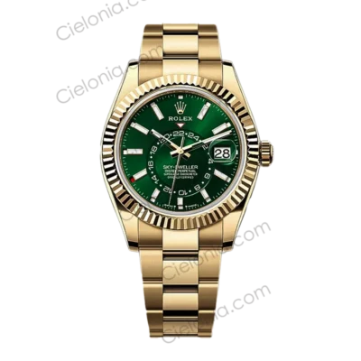 M336938 0007 Rolex Sky‑Dweller gold plated 904L stainless steel case with Green dial and Oyster Bracelet