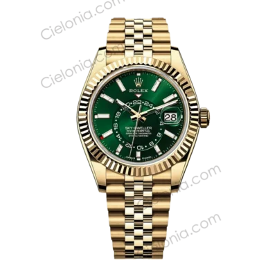 M336938 0008 Rolex Sky‑Dweller gold plated 904L stainless steel case with Green dial and Jubilee Bracelet