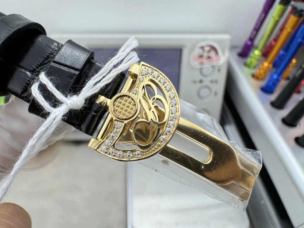 Reine de Naples 8918BA White Dial And Diamonds Bezel on Black Leather Strap GRF 1:1 Best Edition 8 18K Gold Diamond Deployant Clasp for Breguet Reine de Naples 8918BR Watch