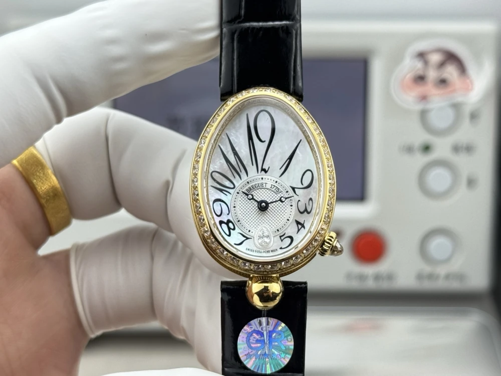 Reine de Naples 8918BA White Dial And Diamonds Bezel on Black Leather Strap GRF 1:1 Best Edition 2 Breguet Reine de Naples 8918BA 18K Gold Watch with Diamond Bezel , White Dial black leather strap