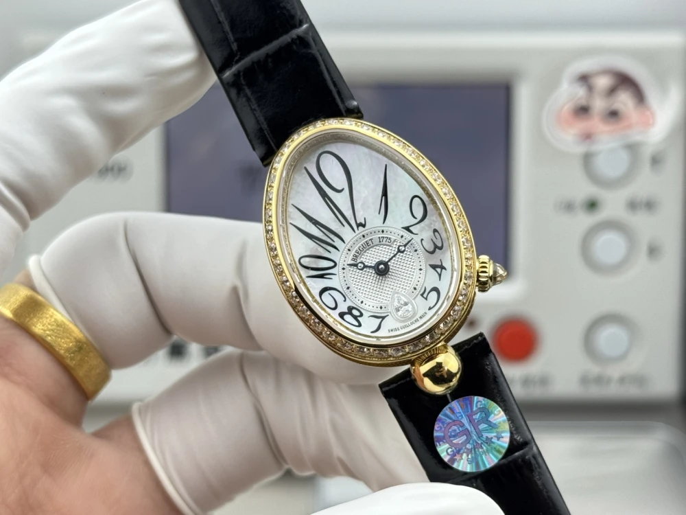 Reine de Naples 8918BA White Dial And Diamonds Bezel on Black Leather Strap GRF 1:1 Best Edition 3 Breguet 8918BR 18K Gold Ladies Watch with Black Leather Strap