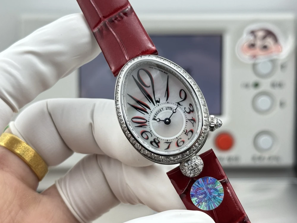 Reine de Naples 8918BB White Dial And Diamonds Bezel on Red Leather Strap GRF 1:1 Best Edition 3 Breguet 8918BB Silver Ladies Watch with Red Leather Strap