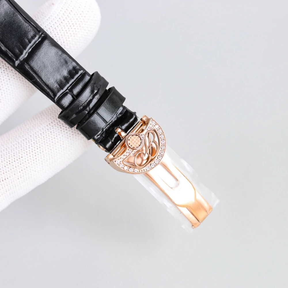 Reine de Naples 8928BR White Dial And Diamonds Bezel on Black Leather Strap GRF 1:1 Best Edition 8 Rose Gold Diamond Deployant Clasp for Breguet Reine de Naples 8928BR Watch