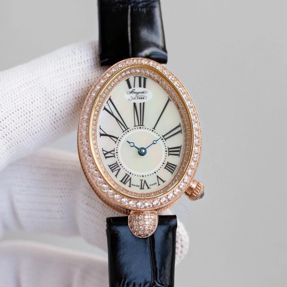 Reine de Naples 8928BR White Dial And Diamonds Bezel on Black Leather Strap GRF 1:1 Best Edition 2 Breguet Reine de Naples 8928BR Rose Gold Watch with Diamond Bezel & White Dial and Black leather strap