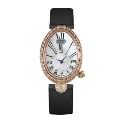 8928BR5W844DD0D Reine de Naples 8928BR White Pearl Dial And Diamonds Bezel on Black Silk Strap GRF 1:1 Best Edition