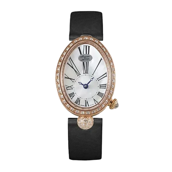 8928BR5W844DD0D Reine de Naples 8928BR White Pearl Dial And Diamonds Bezel on Black Silk Strap GRF 1:1 Best Edition